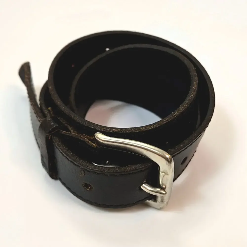 Black Boys Italian Leather Dress Belt silver toned buckle size L